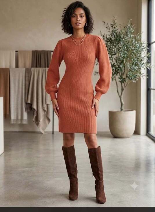 Donna Morgan Dresses & Skirts - Donna Morgan Ribbed Knit Long Sleeve Puff Sleeve Sweater Dress